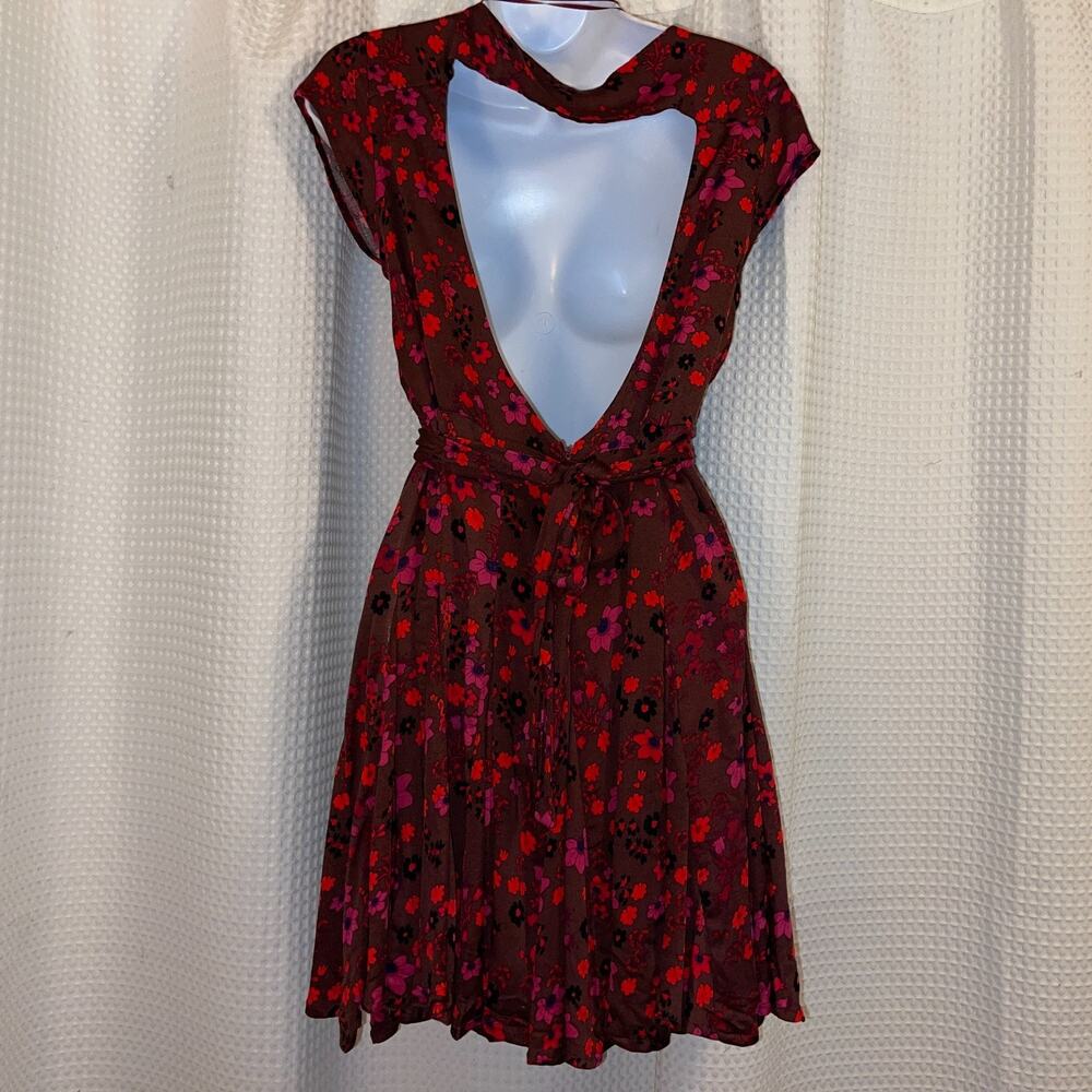 NWT Free People It Takes Two Wrap Knit Skater Dress in Plum Combo Sz. M - Picture 6 of 10